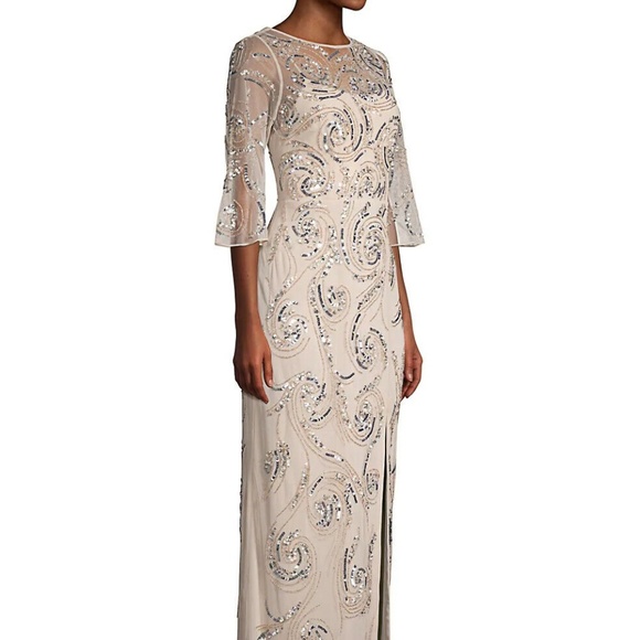 NWT‎ $495 Aidan Mattox 3/4 Sleeve Beaded Column Gown in Champagne [SZ 6 ] - Picture 15 of 16